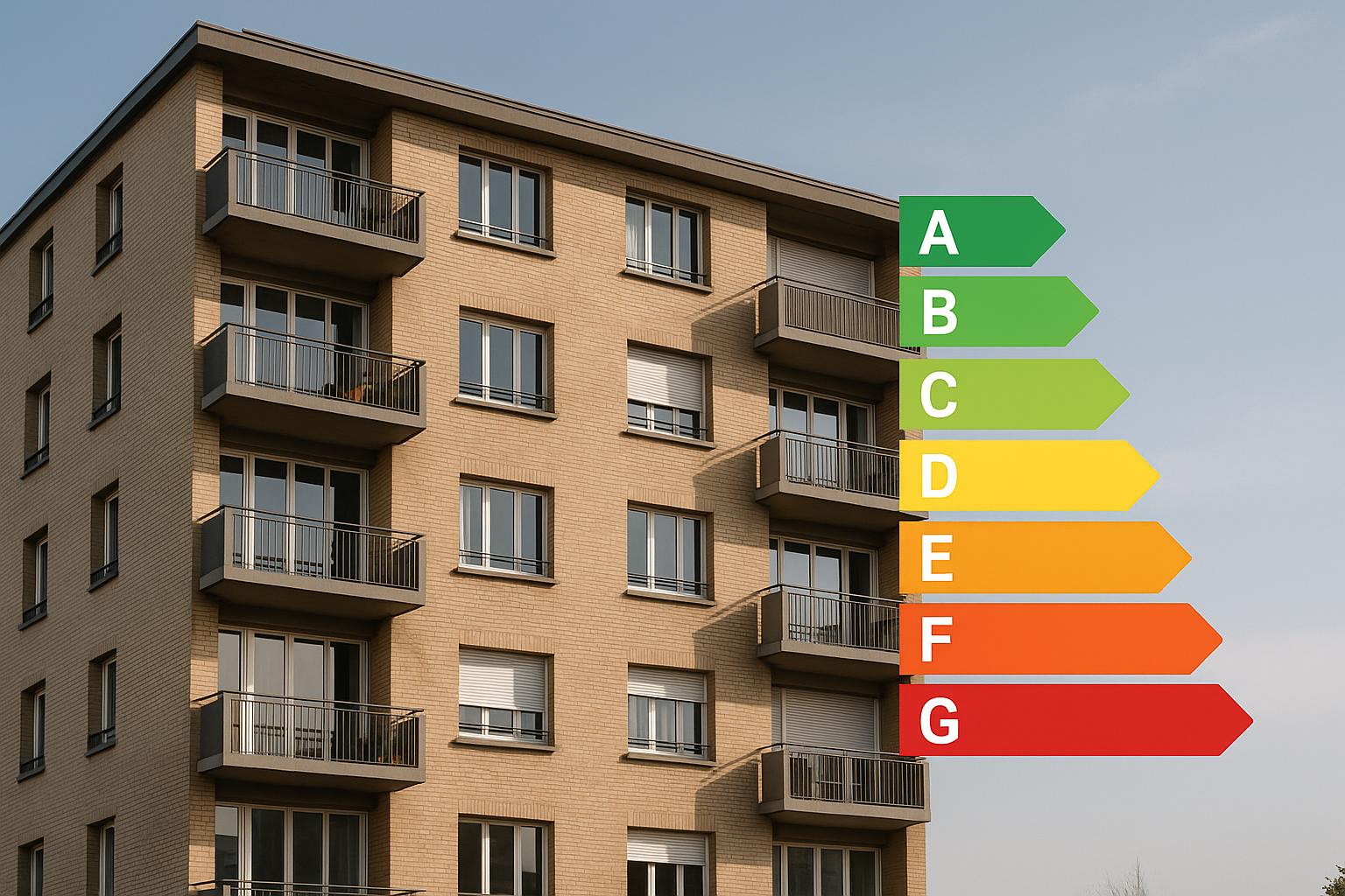 Un DPE placé à côté d'un immeuble moderne